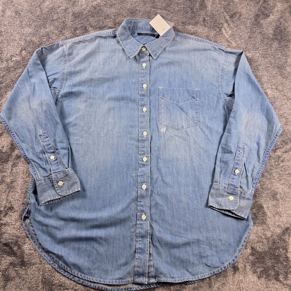 Ralph Lauren Distressed Blue Denim Shirt Womens L Western Cowgirl